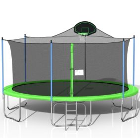 16FT Trampoline For Adults  Kids With Basketball Hoop, Outdoor Trampolines W  Ladder And Safety Enclosure Net For Kids And Adults