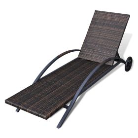 vidaXL Sun Lounger with Cushion & Wheels Poly Rattan Brown