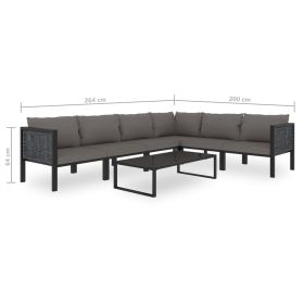 vidaXL 7 pcs conjunto lounge de jardim c/ almofadões vime PE antracite