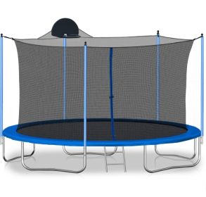 12FT Trampoline For Adults   Kids With Basketball Hoop, Outdoor Trampolines W Ladder And Safety Enclosure Net For Kids And Adults