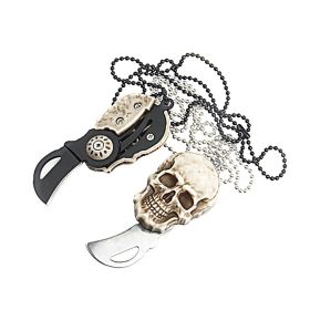 Pocket Mini Knife With Vintage Skull Design; Outdoor Camping Survival Tactical Knife; Necklace Keychain EDC Tool